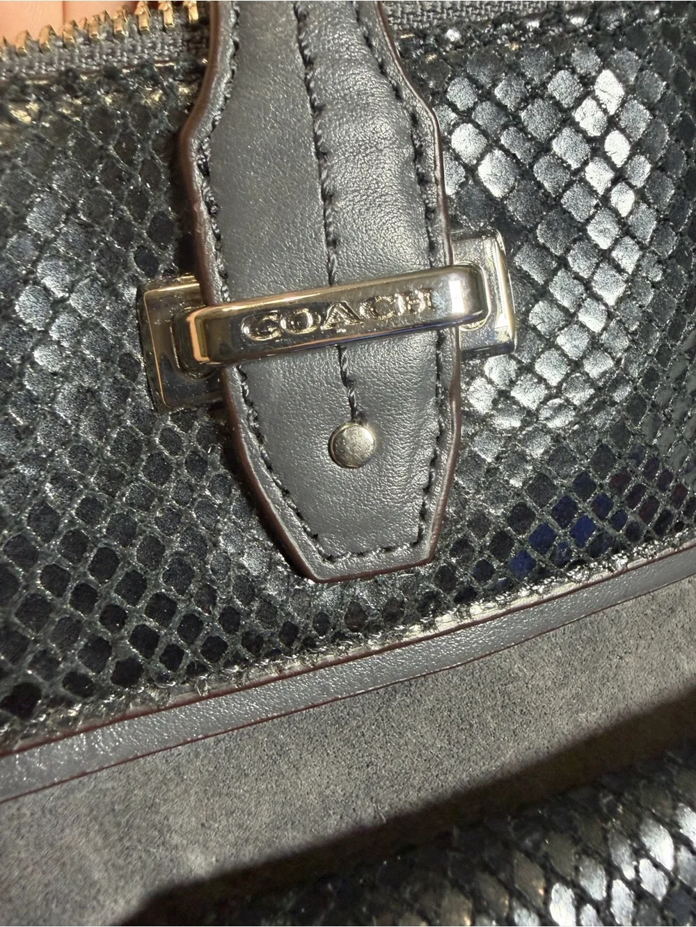 COACH Taylor Tote Charcoal Grey with Snakeskin Leather & Suede Bag